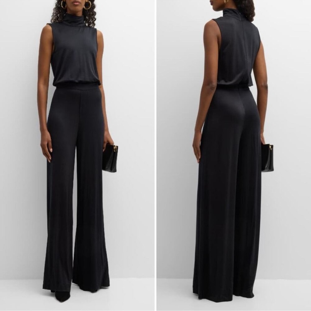 NWT ATM ANTHONY THOMAS MELILLO Matte Jersey Sleeveless Mock-neck Jumpsuit Black